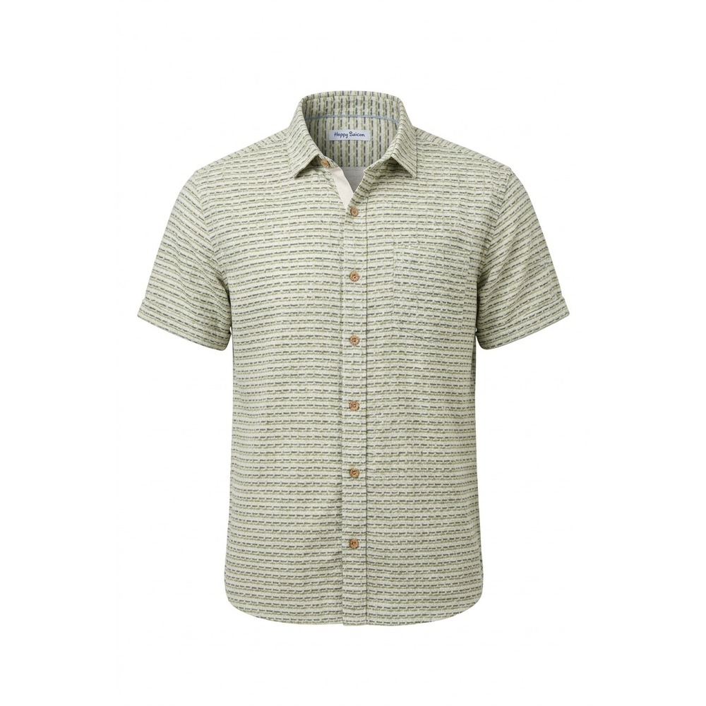 Tommy Bahama Men's L Short Sleeve Button Front Shirt Green Stripe Pattern Casual